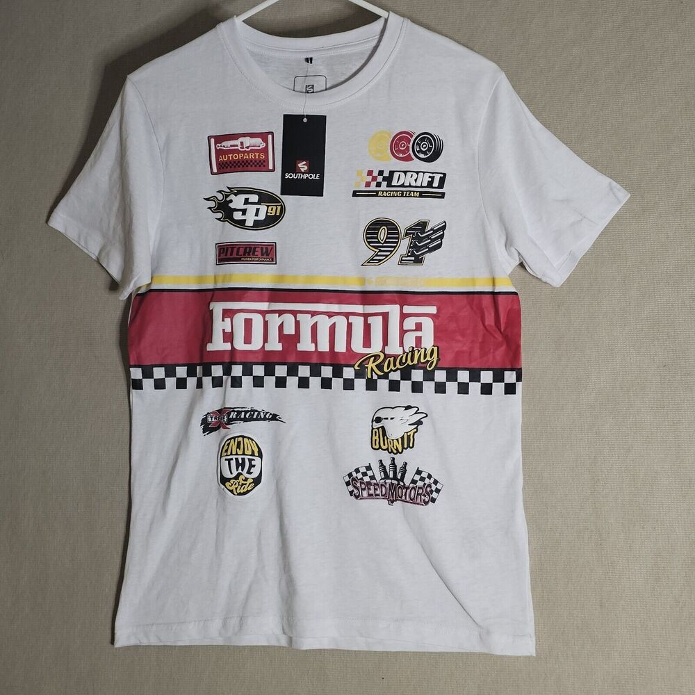 South Pole White Formula Racing Team T Shirt Men's Size L
